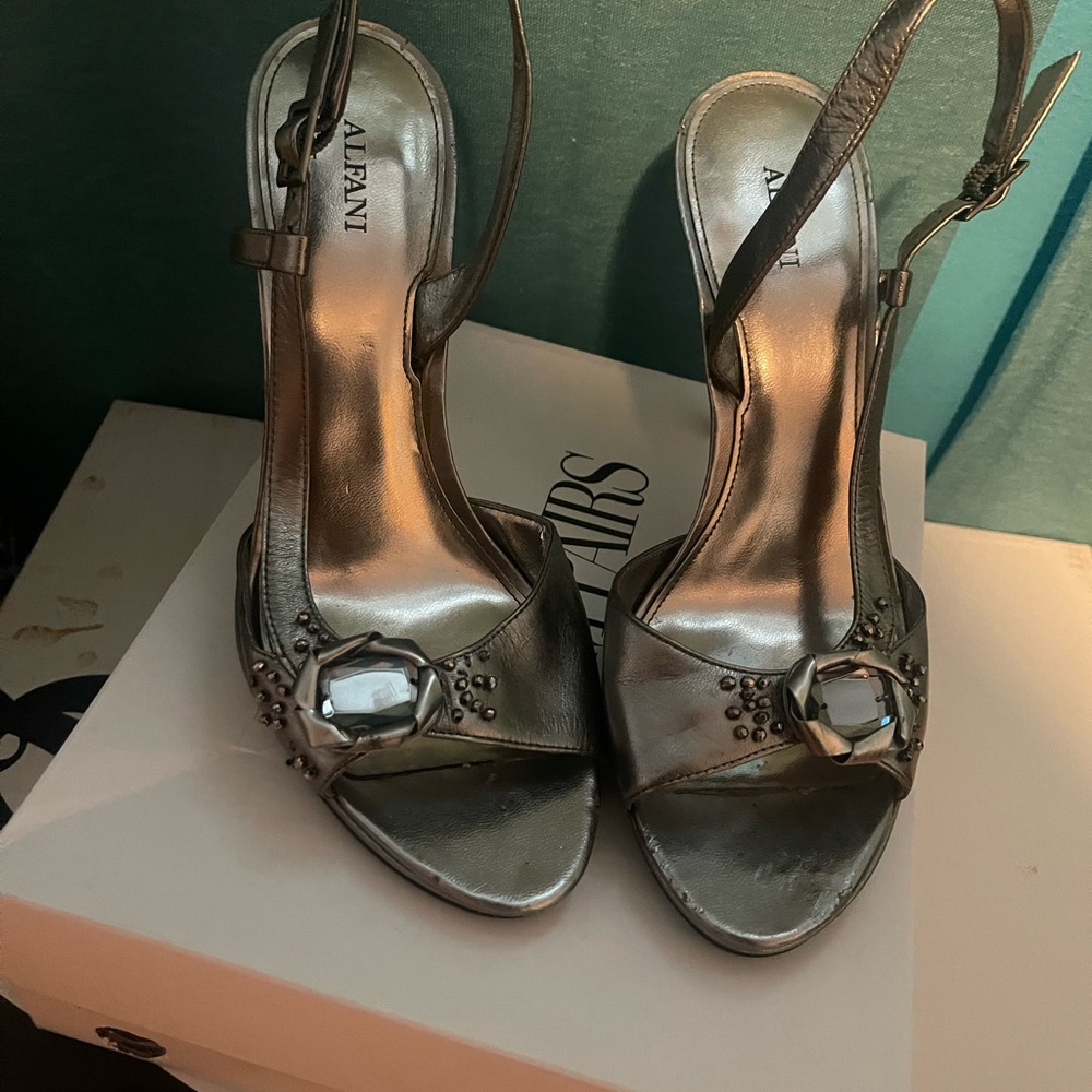 Alfani Silver Stiletto Heels with Slingback and Ornament